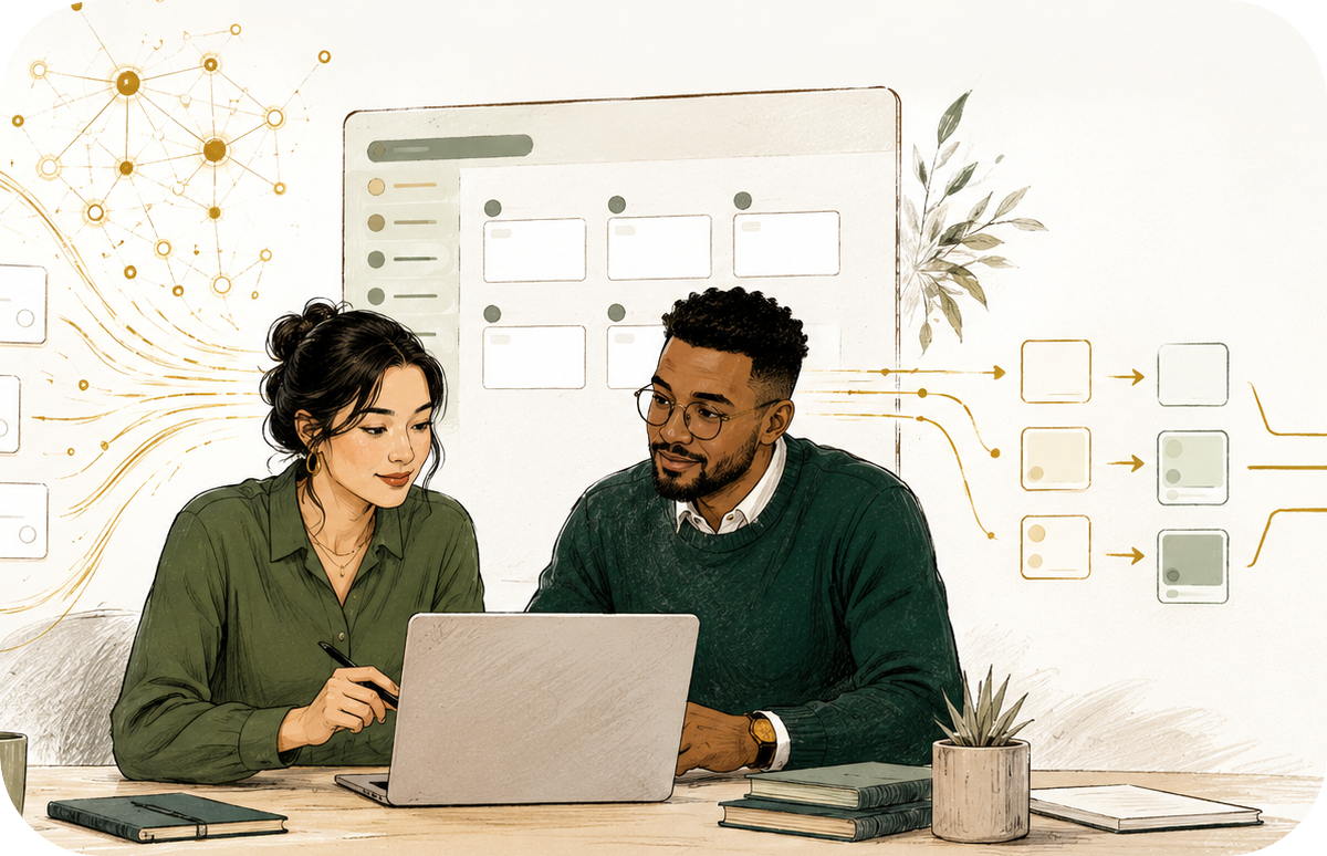 Co-workers creating a lead to opportunity process for sales
